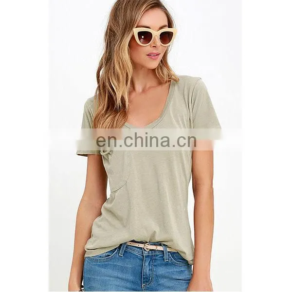 Fashion Design Plain Women T-Shirts Wholesale V-neck Short Sleeves Blank T-shirt photo-3