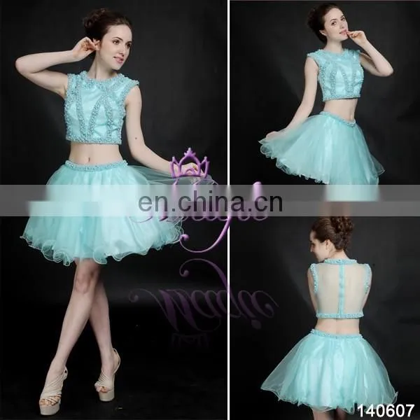 2016 Latest Design Bead Short Tull Two Piece Prom Dress