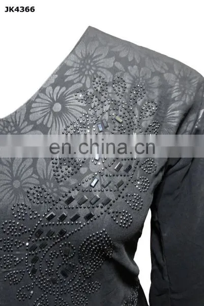 Designer Floral Printed Dubai Burkha With Black Diamond Stone Work / Casual Occasion Wear Abaya (dubai Abaya 2017) photo-3