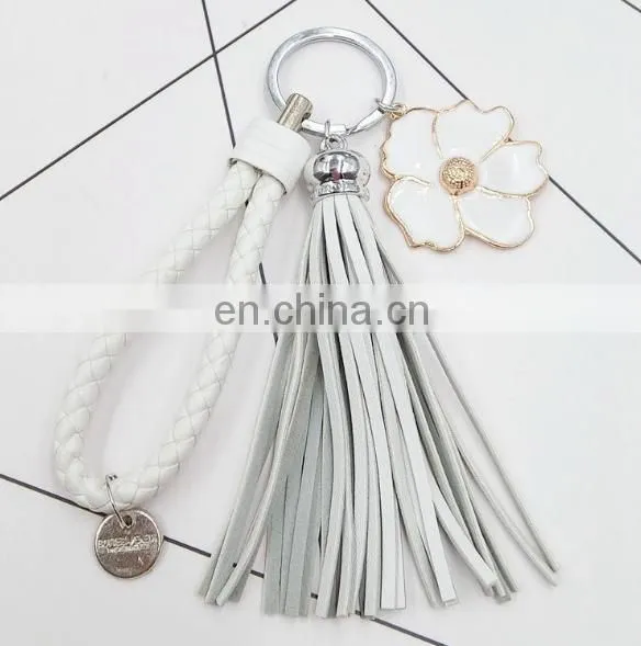 Promotion Tassel Style Leather Key Chain With Metalflower Pendant photo-4
