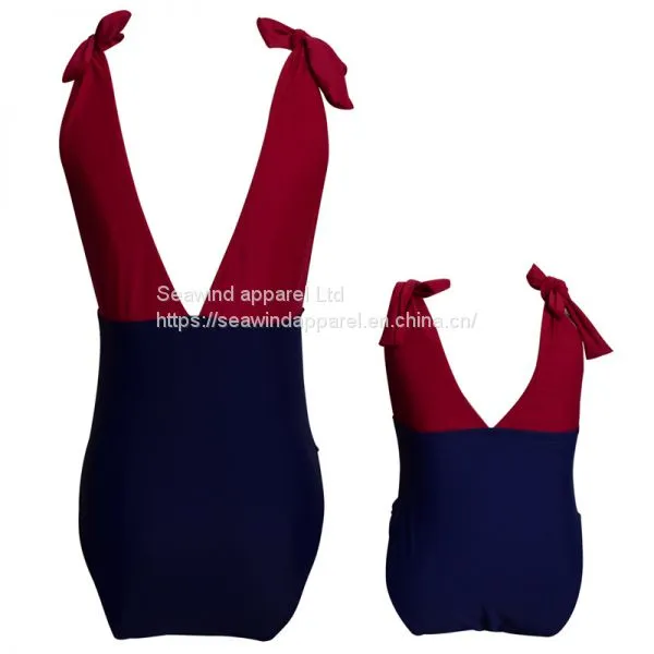 2019 Deep V High Fork Siamese Color Matching Parent-child Swimsuit photo-3