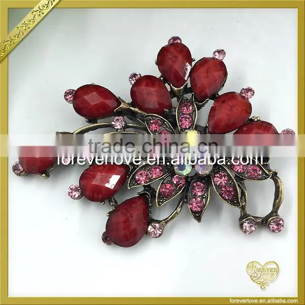 Vintage Flower Shape Crystal Red Jewelry Rhinestone Brooches Cheap Bulk for Crafts FB-051 photo-2