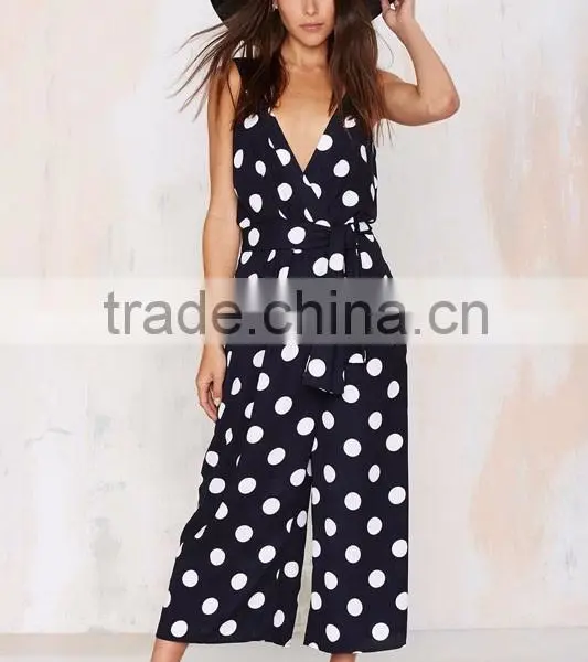 White Polka Dot Print Plunging V At Front And Back Crop Wide-leg Jumpsuit photo-2