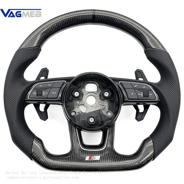 For Audi A4 B9 Black Lable Carbon Fiber Perforated Leather Black Stitching Steering Wheel With S /RS Logo Accessories