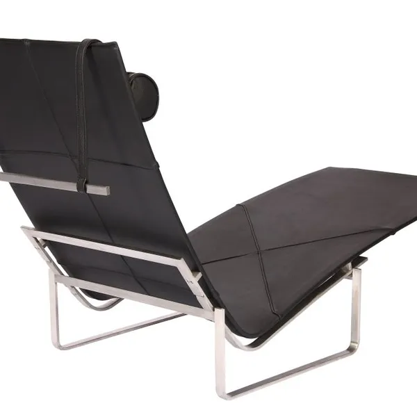Mid-Century Leather Chaise Lounge Chair, Poul Kjaerholm PK24 Replica Recliner With Stainless Steel Frame for Living Room Hotel photo-4