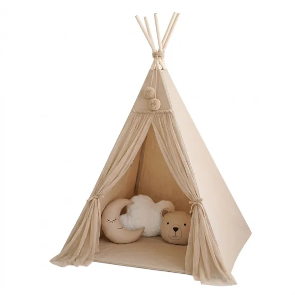 Boho Style Teepee Tent for Kids With Curtains and Mesh Door ,Teepee Tent for Kids, Foldable Play Tent for Girls & Boys, , Cozy Warm Room Decor photo-3