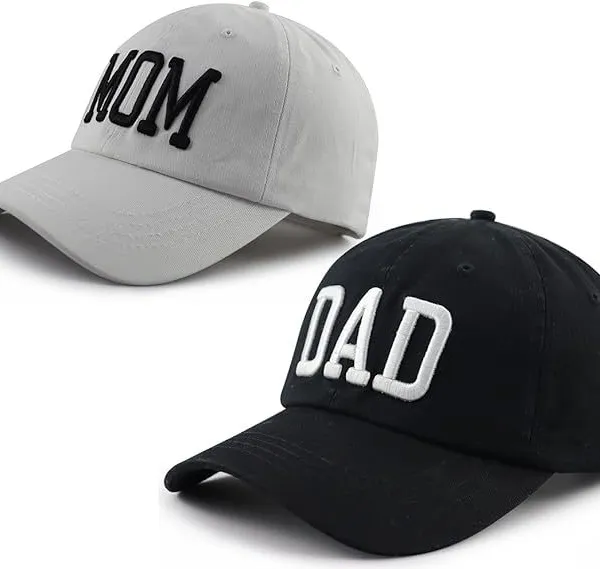 Mom Dad Matching Washed Cotton Dad Hat 3D Puff Embroidery Baseball Cap Adjustable Couple Caps for Parent Gift photo-4