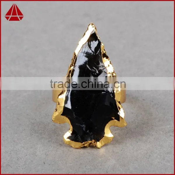Natural Rough Black Obsidian Stone Arrowhead Ring Jewelry photo-6