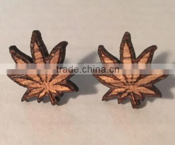 Good Quality Wood 420 Leaf Stud Earrings, Weed/marijuana Leaf, Wood, Surgical Steel