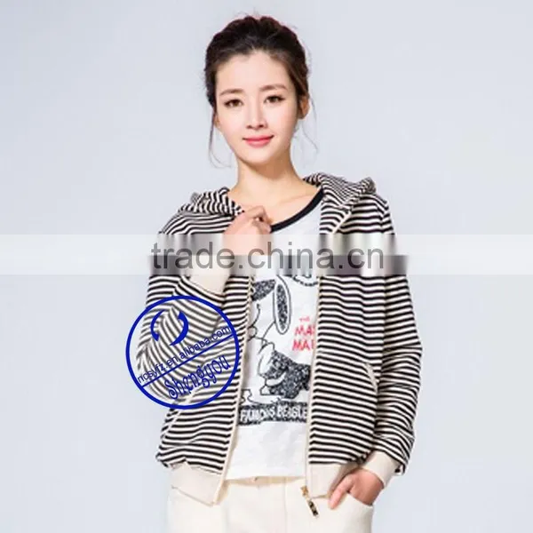 OEM Womens Stripe Zipper-up Hoodies Sweatshirts Manufactures in China photo-2