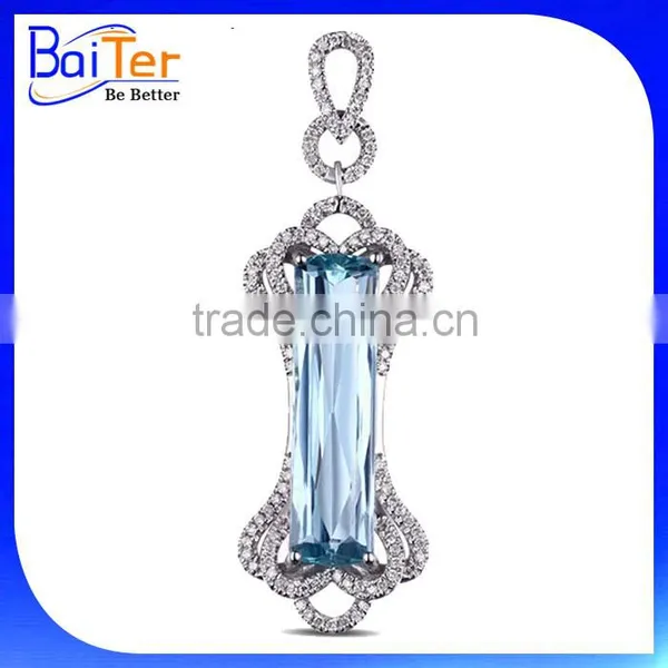 Fashion Rhodium Plated Cubic Zircon CZ 925 Sterling Silver Lab Created Aquamarine Pendant photo-4