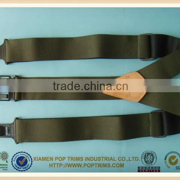 Durable Dark Green Elstic Suspenders for Men With Leather Patch