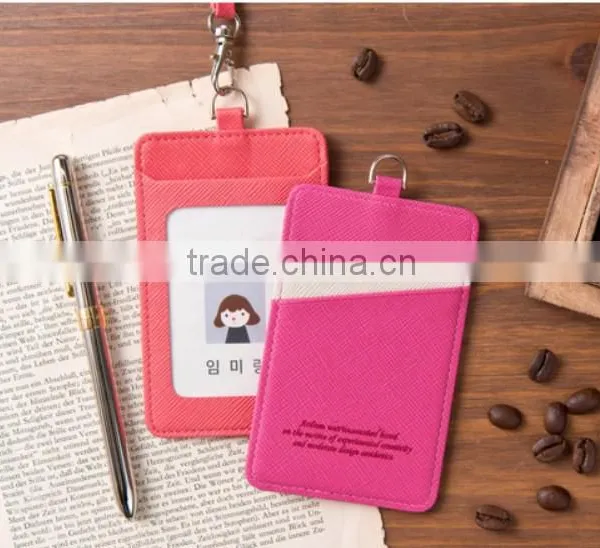Neck Strap Lanyard ID Window Card Case Badge Leather Card Holder photo-3