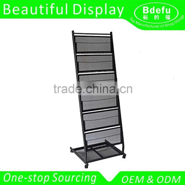 Black Color 6 Pocket Mobile Literature Display Rack / Magazine Stand