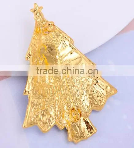 Vintage X'mas Palm Tree With Multicolor Rhinestone Snow Gold Brooch photo-3