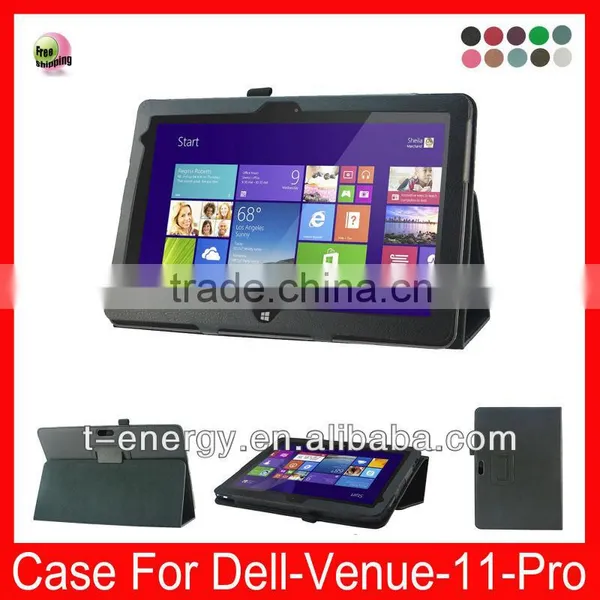 Free Shipping,Flip Leather Cover Case For Dell Venue 11 Pro(Fit 5130 Model) Leather Case(2014 Model),Black