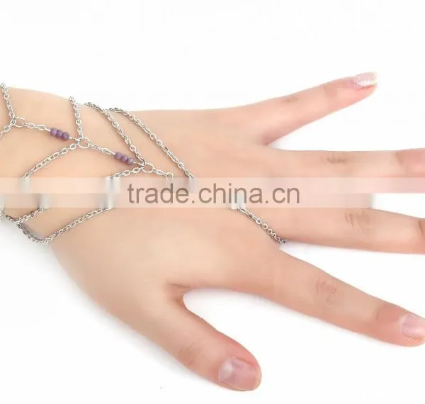 Luxury Slave Multi Gold Chain Link Interweave Finger Ring Bracelet Hand Harness photo-2