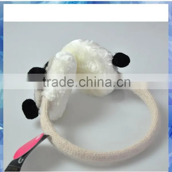 2014 Women Beige and Black Panda Knitted Custom Earmuff photo-3