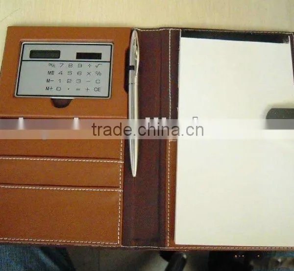 western style multi-function brown leather business notebook with magnet hook