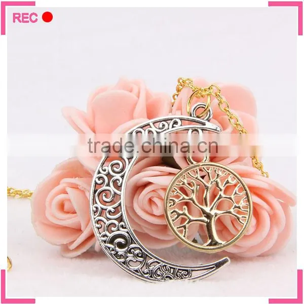 Imitation Gold Chain Fancy Necklace Design, Islamic Crescent Pendant Metal Necklace