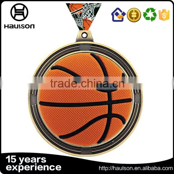 WW2 Custom Soft Enamel Casting 3D Molded Design Photo Etched Zinc Alloy Gold Plated Majestic Basketball Sport Medal With Ribbon
