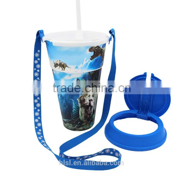 All in One Snacking And Drinking Movie Display Cup With Straw, IML Custom Logo Printed Drink Cup With Straw photo-3