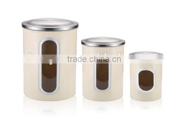 Cream-coloured Stainless Steel Kitchen Canister Set photo-2