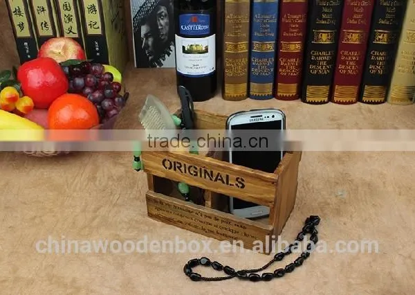 Hollow Out Two Grid Wooden Pencil Holder or Storage Box photo-3