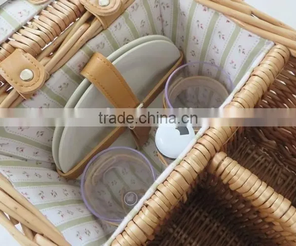 Wicker Material 2 Persons Picnic Basket With Wine Holder photo-3