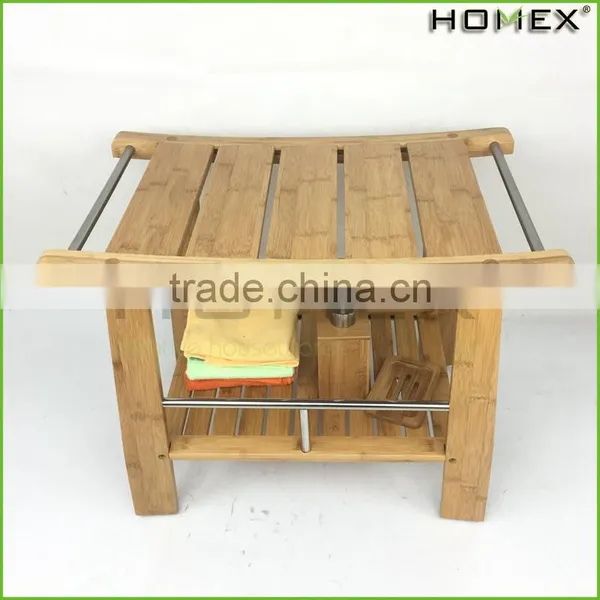 Bamboo Shower Seat Bench Bathroom Spa Bath Stool Homex BSCI/Factory photo-3