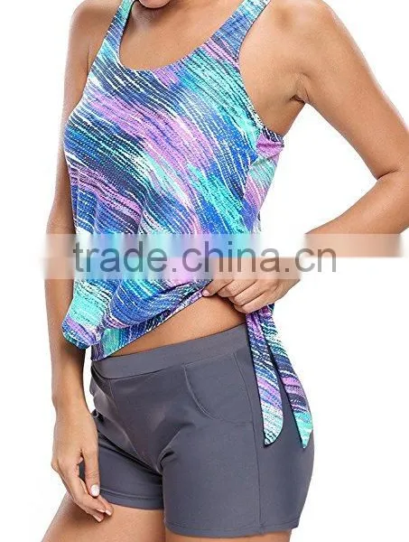 One Piece Swimsuit Women Polyester Spandex Waist Length Style Tankini Trendy Slim Stripes Print Blouse Set Sports Swimsuit photo-2