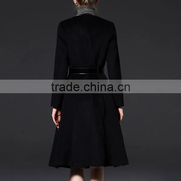 Cheap Wholesale Autumn Winter Heavy Wool Coat Elegant Ladies O-Neck A-Line Medium-Long Woolen Trench Outerwear Female Jackets photo-5