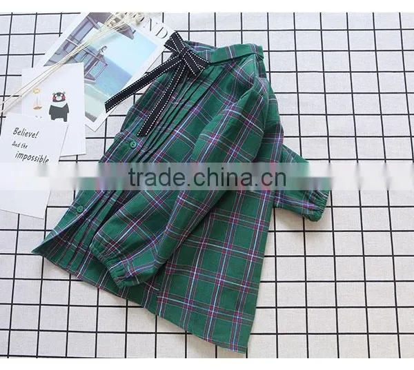 2-8 Years 2017 New Wholesale Autumn Cotton Full Sleeve Bow Plaid Girls Blouses photo-5