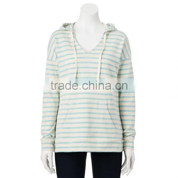 Cheap Price Lightweight Girls Long Sleeves Blue White Striped Drawstring Hoodie Pullover photo-2