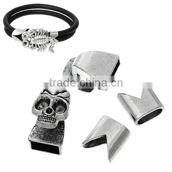 Hook Clasps Bracelet End Bar With Slider For Leather Bracelet Skull Halloween Antique Silver 19mm X13mm 13mm X12mm photo-3
