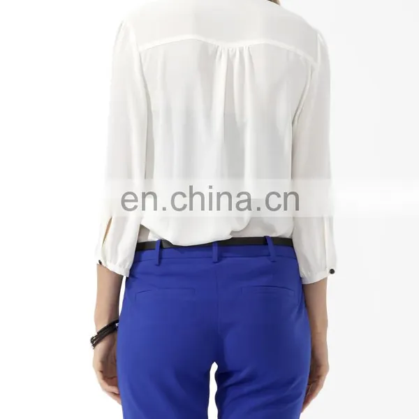 CHEFON Custom Embroidered Womens White Long Sleeve Cotton Blouse 2016 photo-3