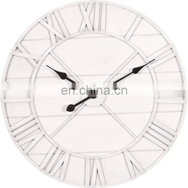24 Inch Monochromatic Whitewash Roman Numeral Wall wood Clock