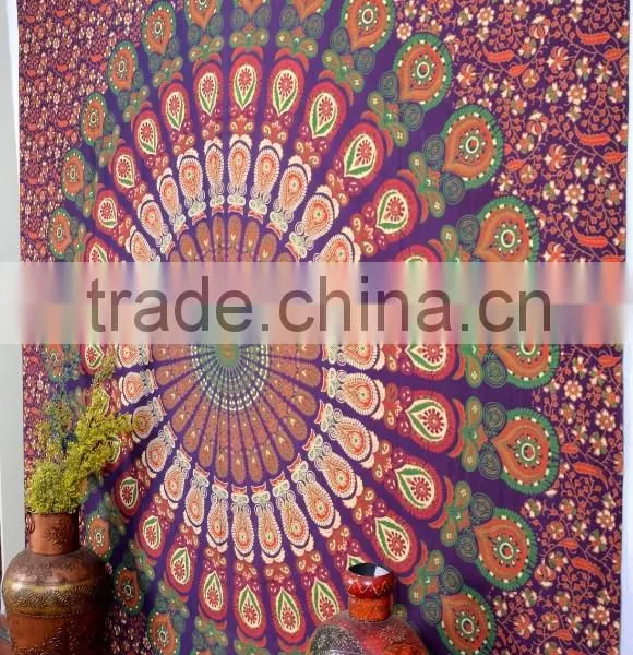Indian Tapestry Cotton Multicolored Mandala Print Vintage Wall Hanging Tapestries Throw Bedsheet photo-3