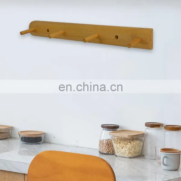 Durable 5 Hooks Modern Bamboo Wall Mounted Coat Hat Rack Bamboo Entryway Hanger photo-4