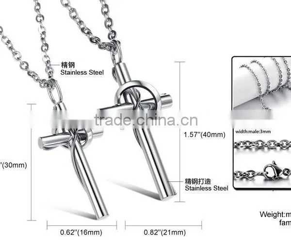 Titanium Steel Jewelry Wholesale Love Touching the Cross Titanium Steel Couples Necklaces With Pure Steel photo-3