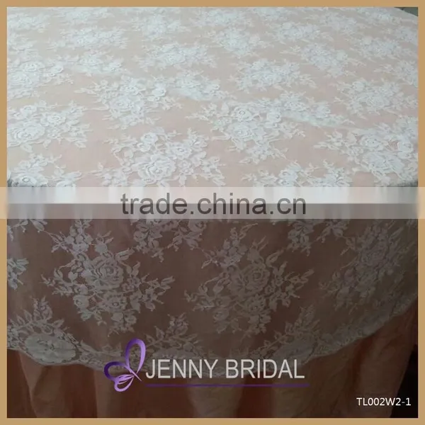 TL002R2(4) Cheap Wedding White Embroidery Lace Overlay Tablecloths photo-2