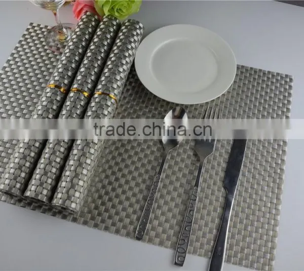 High Quality 45*30cm PVC Silver Woven Mesh Placemat 8*8 Gold Color Placemat Table Mat Runner Dining Mat photo-3