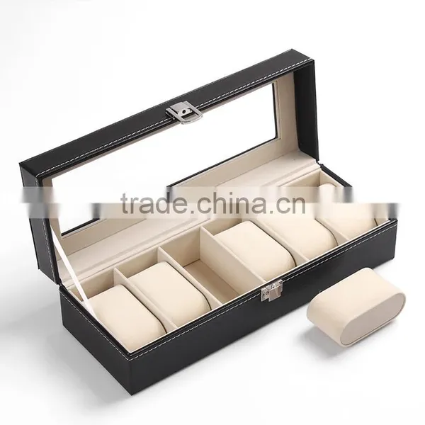 High End 6 Slot Black Luxury Leather Exclusive Watch Display Box With Lock photo-2