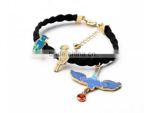 >< SW16643 Exquisite Cute Blue Enamel Rope Bird Charm Bracelet / photo-3