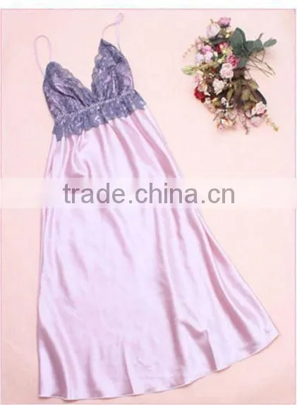 Comfortable And High Quality Satin Lace Sleepwear Nightgown Night Dress Robes