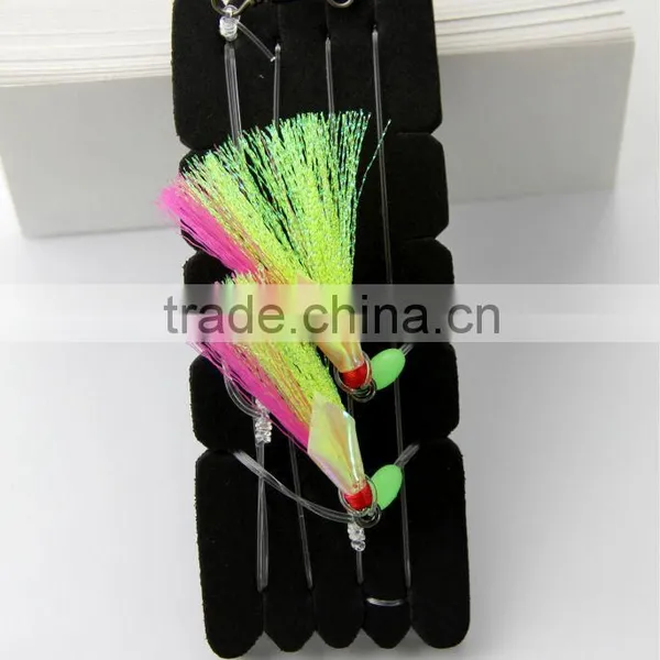 Fishing Rig Flasher Sabiki Hook Lumo Wing Glow Bead 2hooks