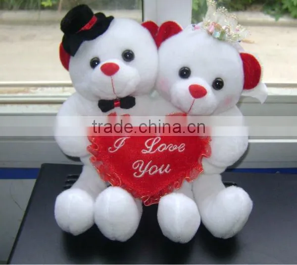 Cheap and Promotional White Plush Valentine Teddy Bear Toys With Red Heart