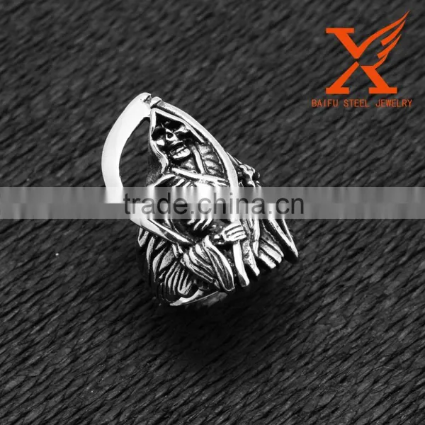 In Stock Wholesale Siver Stainless Steel Death Skull Rings for Men