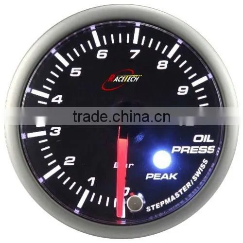 52mm Smoke Lens/ Super White & Amber LED Oil Pressure Gauge With Warning & Peak Recall/performance Auto Gauge