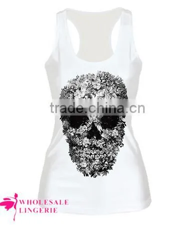 Cheap Pinky Skull Printed Summer White Tank Top BX123 Tank Top Women photo-5